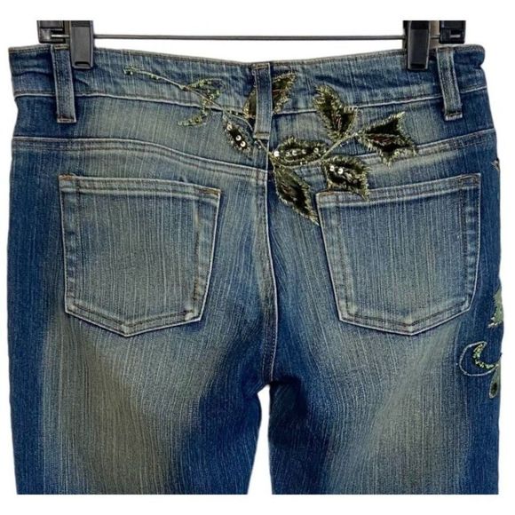 Vintage Bell Flare Embellished Velvet Beaded Embroidered Flowers Jeans 30X30.5 - Picture 4 of 5